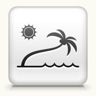 White Square Button with Tropical Beach