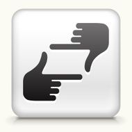 White Square Button with Hand Framing Icon
