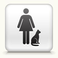 White Square Button with Woman &amp; Cat Icon