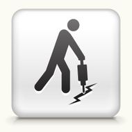 White Square Button with Jackhammer &amp; Worker Icon
