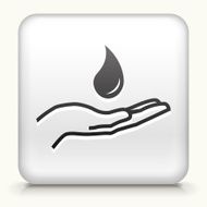 White Square Button with Water Drop on Hands Icon