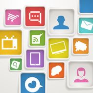 Abstract background of color boxes with media icons