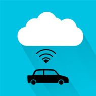 Blue Icon With car and Cloud Computing