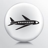 Round White Icon With Silhouette Airplane