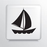 Square White Icon With Silhouette Sailboat and Waves