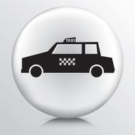 Round White Icon With Silhouette Taxi Cab Car