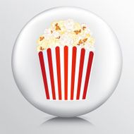Round Icon With Popcorn Filled Red and White Striped Container