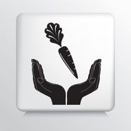 Square Icon With Two Hands Cupping a Carrot Silhouette