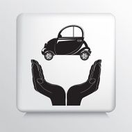 Square Icon With Two Hands Cupping a Small Passenger Car
