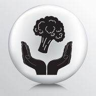 Round Icon With Two Hands Cupping a Stalk of Broccoli