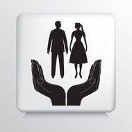 Square Icon With Two Hands Cupping a Retro Couple Silhouette