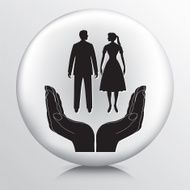 Round Icon With Two Hands Cupping a Retro Couple Silhouette