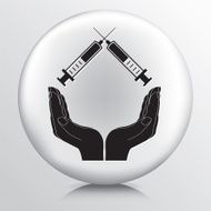 Round Icon With Two Hands Cupping Medical Needle Syringes