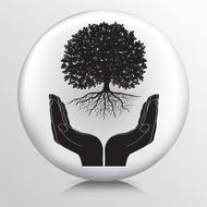 Round Icon With Two Hands Cupping Deciduous Tree Growing