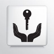 Square Icon With Two Hands Cupping a House Key Silhouette