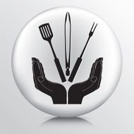 Round icon with black hands open cooking utensils