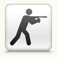 Square Button with Person Aiming Paintball Gun