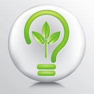Round Icon With Green Leaf Ideas Light Bulb