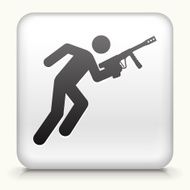 Square Button with Person Holding Paintball Gun