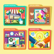 mobile device and business icons set in flat design