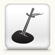 Square Button with Medieval Sword stuck in stone