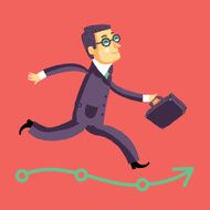 Running businessman on the road to success or career