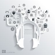 Headphones icon Flat abstract background with web icons Interface symbols