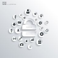 Lock icon Flat abstract background with web icons Interface symbols