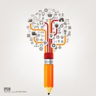 Pencil icon Flat abstract background with web icons Interface symbols N3