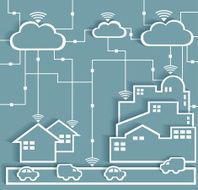 Cloud Computing Paper Cutout Stickers City and Suburb Network
