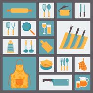Kitchen cooking icons set kitchenware and utensils icons