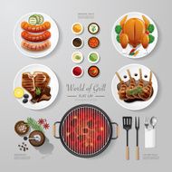 Infographic food grill bbq roast steak flat lay idea Vector