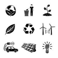 Set of ECOLOGY icons with - recycle sign green earth