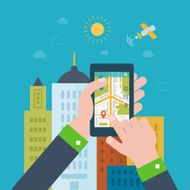 Vector illustration concept of holding smart-phone with mobile navigation N5