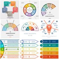 Set 9 templates Infographics cyclic processes five positions N2