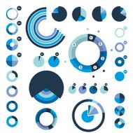 Set of pie circle round charts graphs Blue flat design