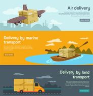 Flat banners set of maritime rail and air transport delivery