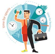 Young businessman dealing with sports Flat design