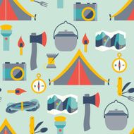 Hikingand camping equipment vector seamless pattern