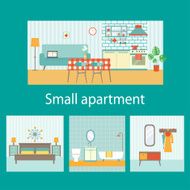 flat small apartment interior vector illustration