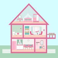 flat rose Dollhouse section with interior living room vector illustration