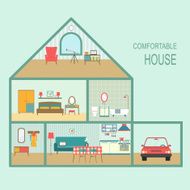flat comfortable house section vector illustration