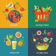 Food infographic Flat style Shopping basket Fruit juice fresh Salad