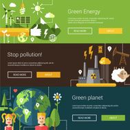 Set of ecological flat modern illustrations banners headers with icons