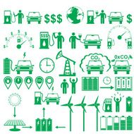 Vector electric cars and Ecology stick pictograms set