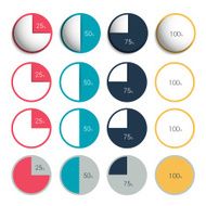 Set of 3d plastic and flat circle round charts graphs