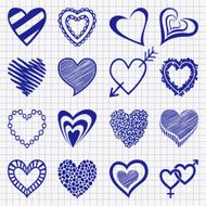 Hand drawn set of heart icons on a paper background N2