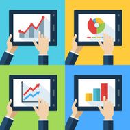 Vector set of touchscreen tablets diagram and chart on screen N2