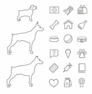 Icons zoo pet supplies contour black dogs age white background