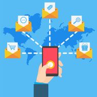 Email marketing with hand holding smartphone